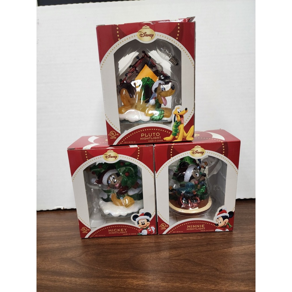 Disney Mickey Mouse, Minnie & Pluto Christmas‎ Tree Nightlights 120V Lot Tested